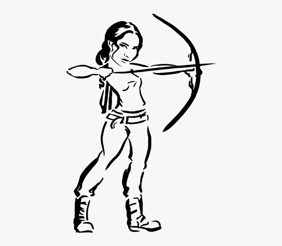 Archer, Katniss, Hunger, Bow, Games, Drawing, Arrow - Drawing Katniss Hunger Games, Transparent Clipart