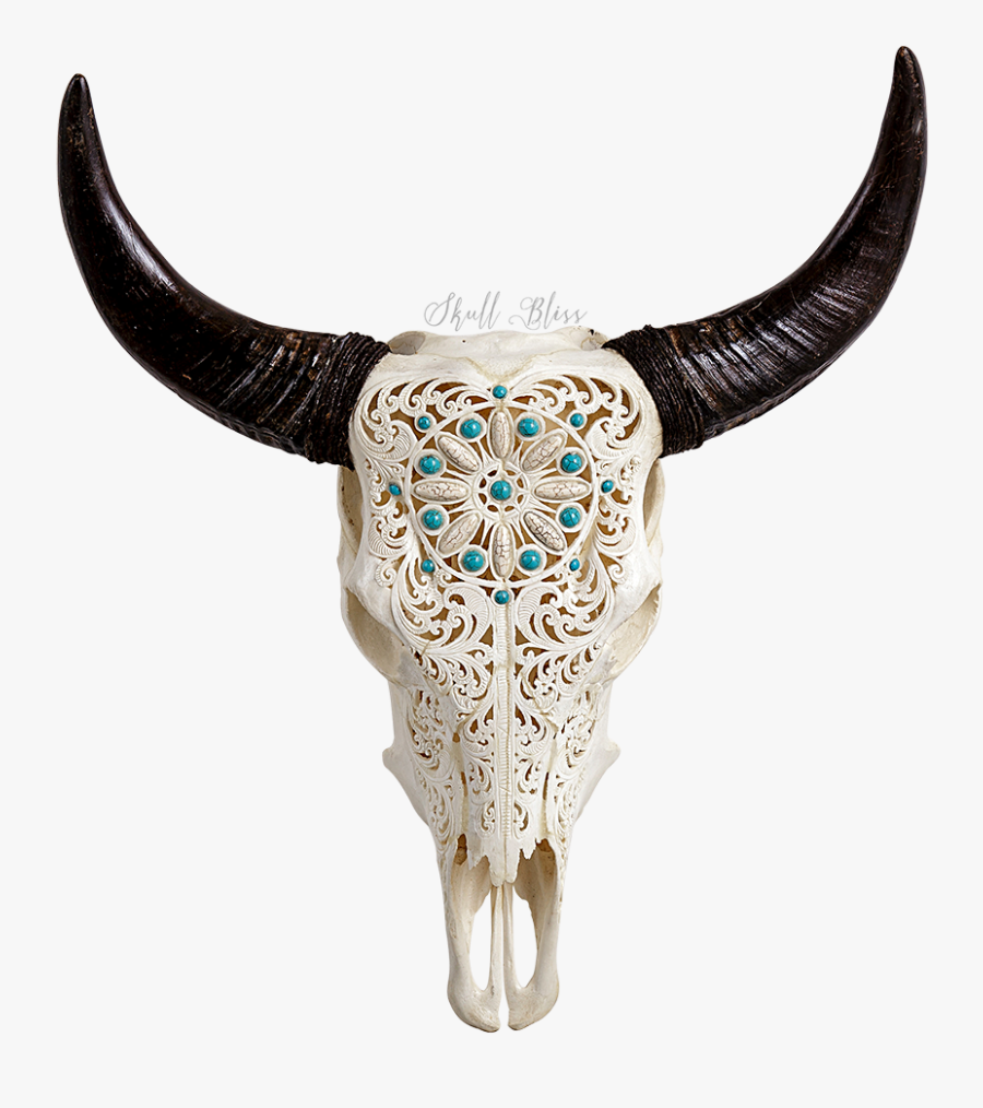 Carved Cow Skull // Xl Horns - Skull Decorative Bull Head, Transparent Clipart