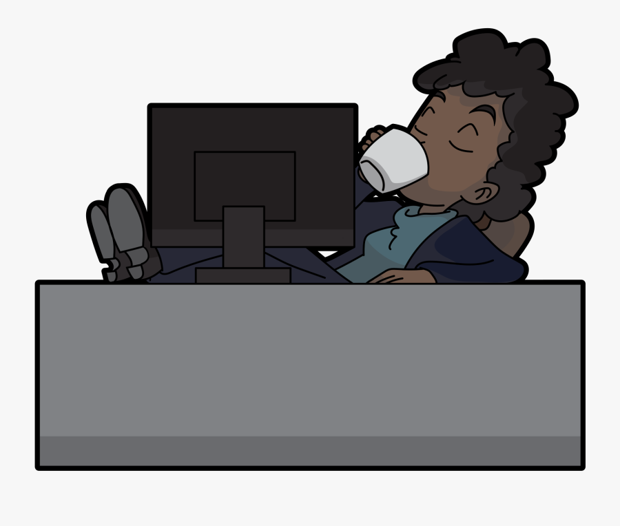 Clip Art Black Woman Drinking Coffee - Computer With Coffee Cartoon, Transparent Clipart