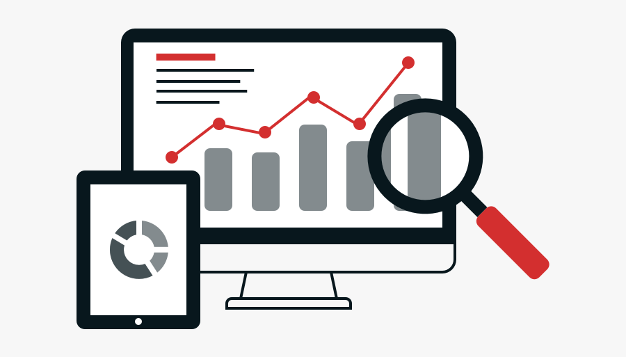 Image Showing A Webpage Displaying Analytics With Magnifying - Digital Marketing Vector Png, Transparent Clipart