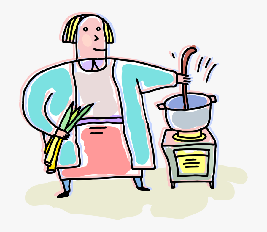 Vector Illustration Of Kitchen Cook Cooking With Soup, Transparent Clipart