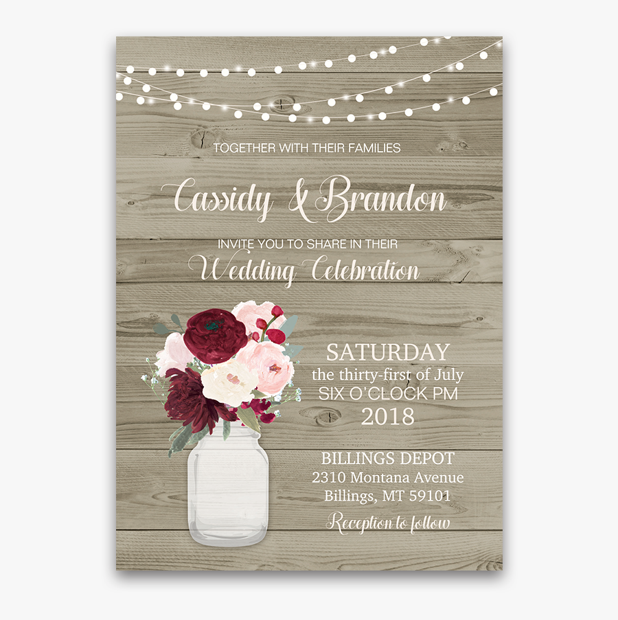 Mason Jar Flowers Png - Burgundy Floral Mason Jar, Transparent Clipart