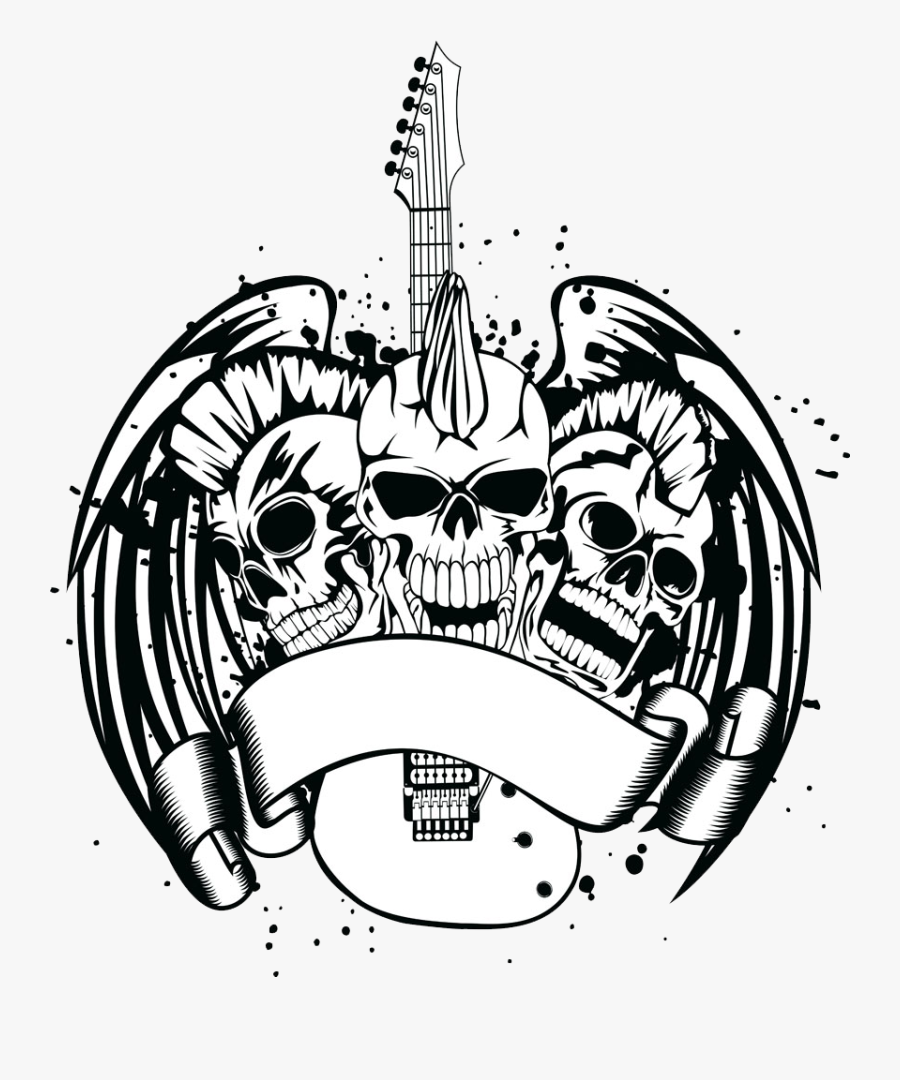 Guitar With Illustration Skull Royalty-free Free Frame - Skull Guitar Png, Transparent Clipart
