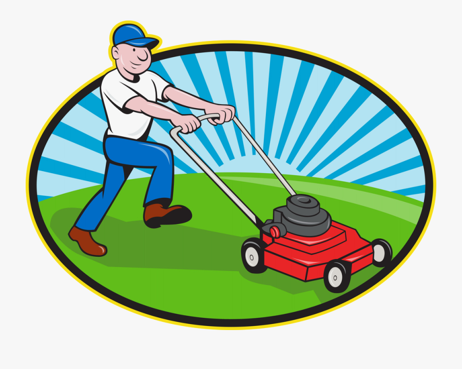 Guy Lawn Mowing Cartoon - Lawn Mowing, Transparent Clipart