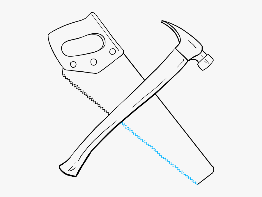 How To Draw Hammer And Saw - Drawing, Transparent Clipart