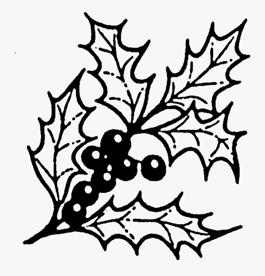 Holly Sprig Rubber Stamp - Line Art, Transparent Clipart