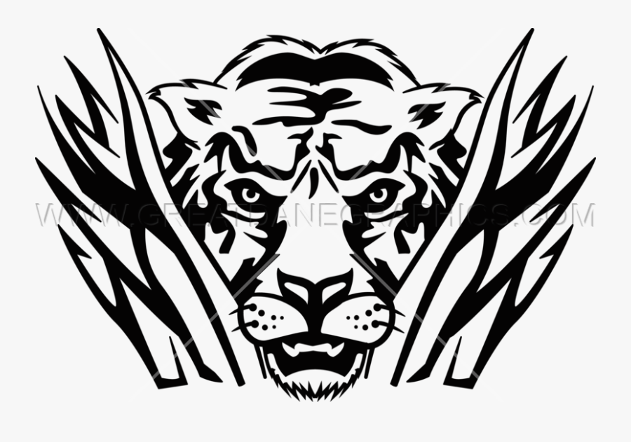 Grass Clipart Head - Tiger In Grass Drawing, Transparent Clipart