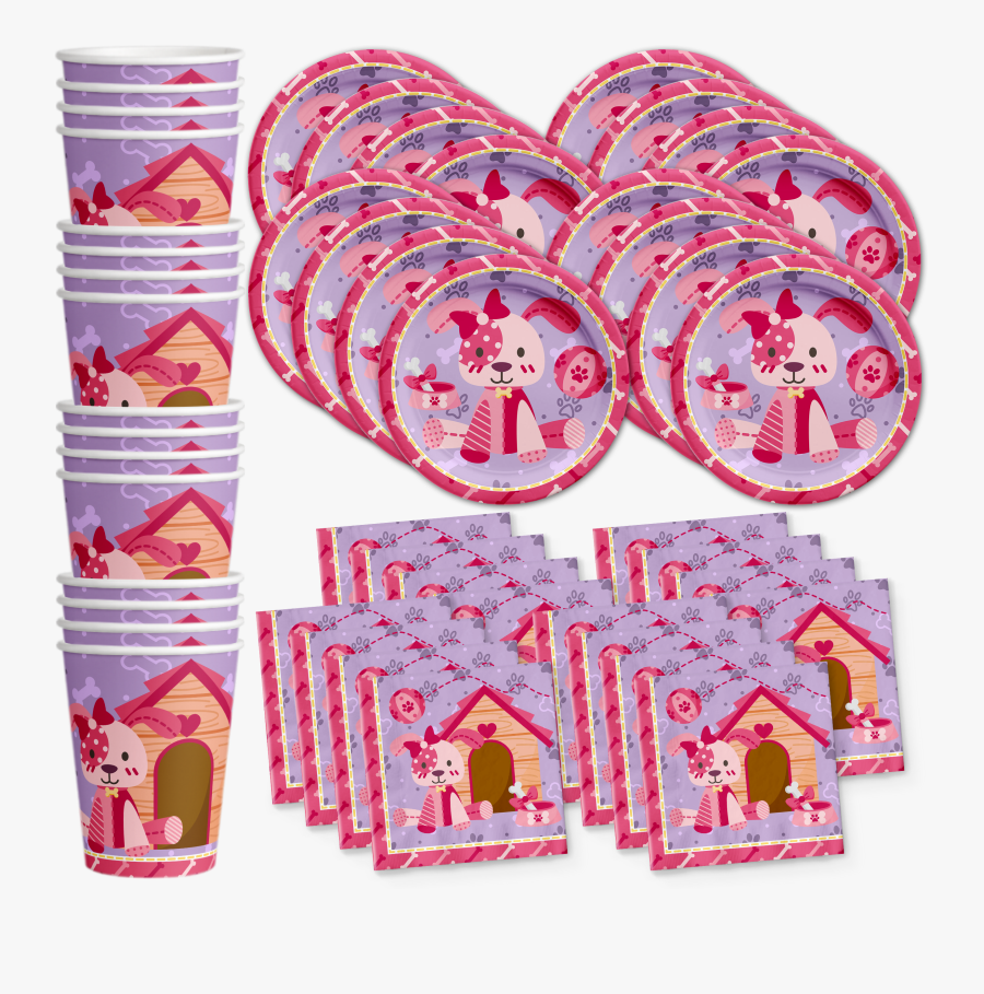 Pink Girl Puppy Dog Birthday Party Tableware Kit For, Transparent Clipart