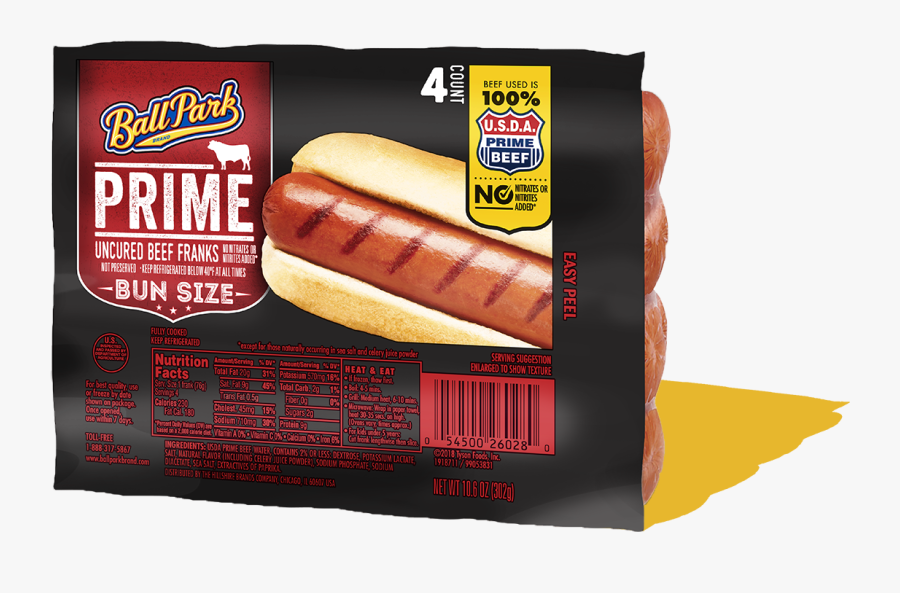 Bun Size Prime Beef Hot Dogs - Ball Park Prime Beef Hot Dogs, Transparent Clipart