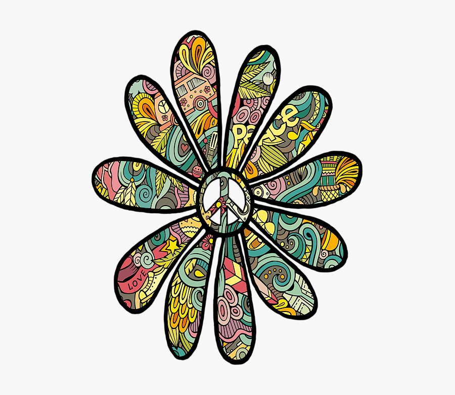 Hippie Flower Peace Sign, Transparent Clipart