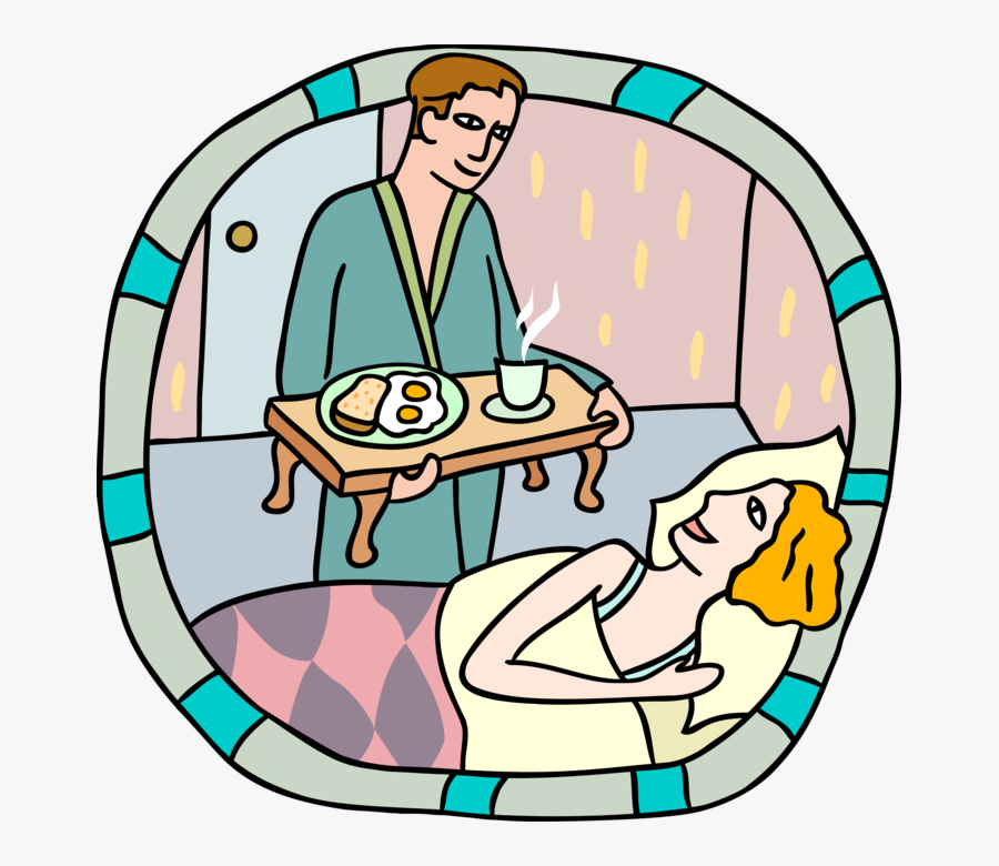 Vector Illustration Of Husband Delivers Breakfast In - Imagenes Del Verbo Despertar, Transparent Clipart