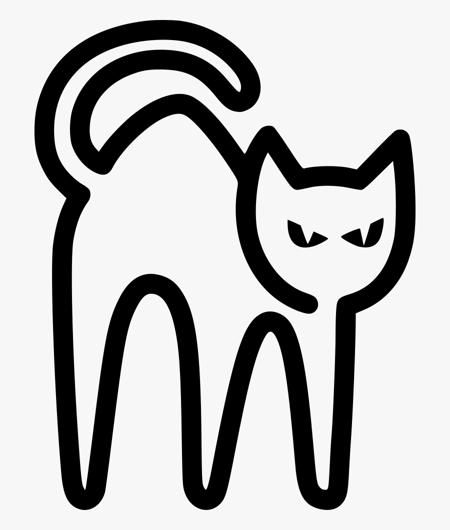 Black Cat - Halloween Black Cat Outline, Transparent Clipart