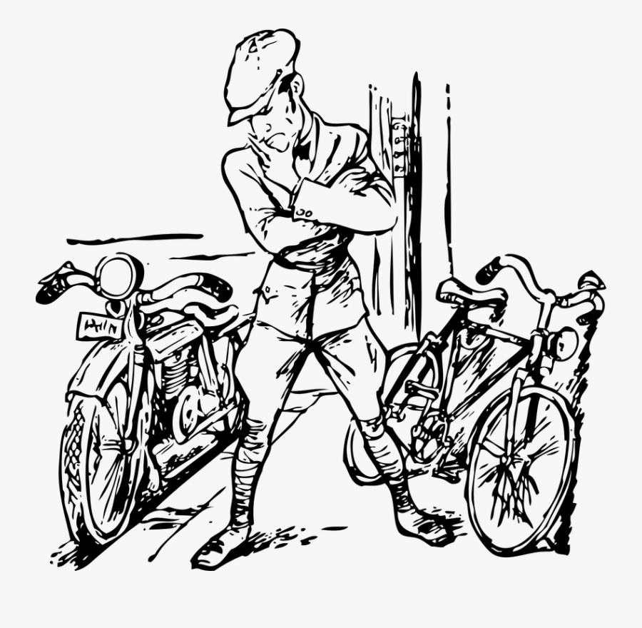Bicycle, Vintage, Retro, Man, Vintage Bicycle, Drawing - Motorcycle Clip Art, Transparent Clipart