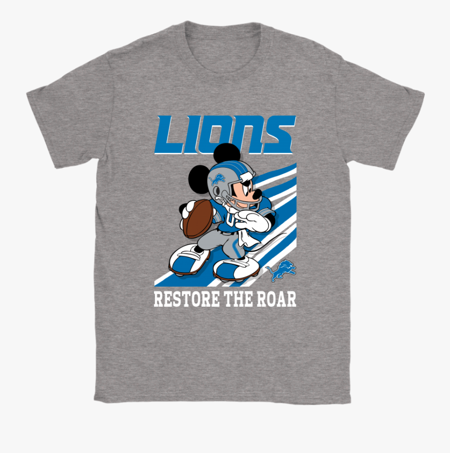 Detroit Lions Slogan Restore The Roar Mickey Mouse - Nfl, Transparent Clipart