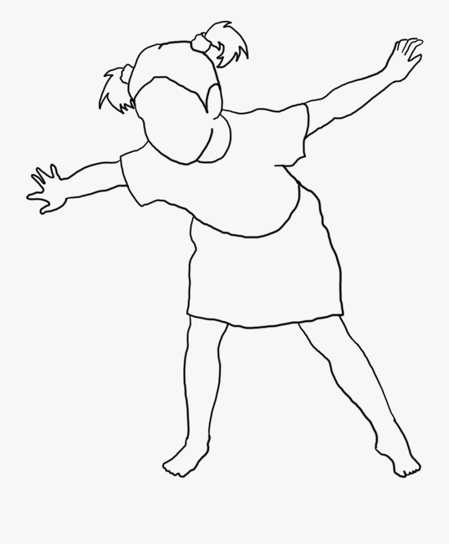 Black Stroke Silhouette Of Dancing Girl - Line Art, Transparent Clipart