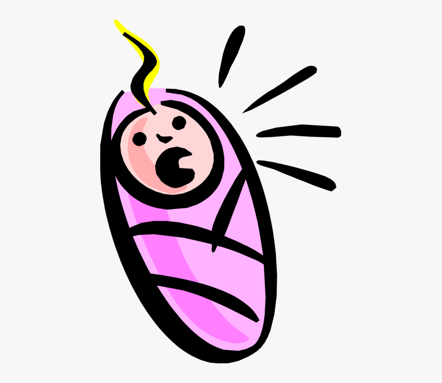 Vector Illustration Of Crying Newborn Baby Girl Swaddled, Transparent Clipart