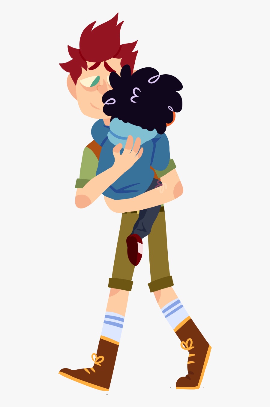 Tall Man Carries His Gremlin Son - Cartoon, Transparent Clipart