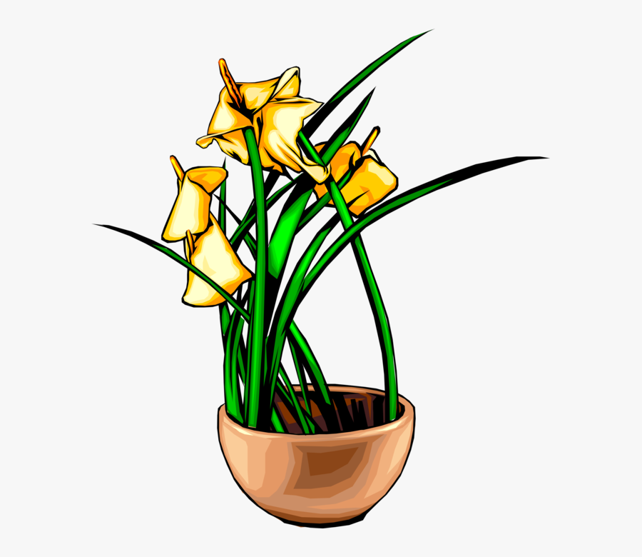 Vector Illustration Of Yellow Flowers In Flower Pot, Transparent Clipart
