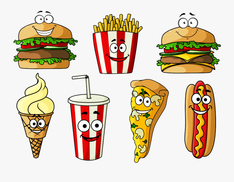 Hamburger Hot Dog Soft Drink Fast Food Cheeseburger - Cartoon Food And Drink, Transparent Clipart