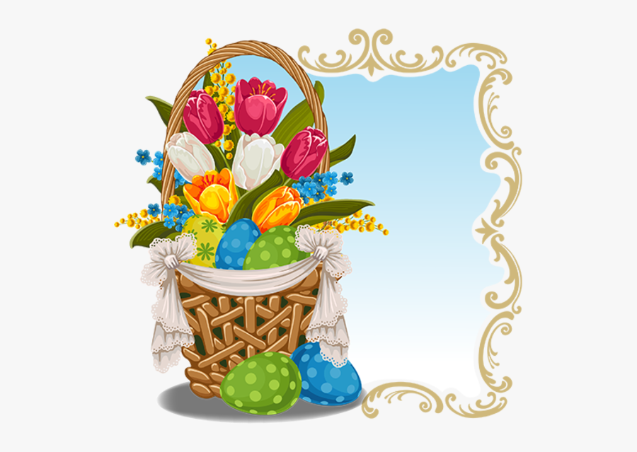 Tubes Paques Clip Wielkanoc - Easter Basket With Flowers Watercolor, Transparent Clipart