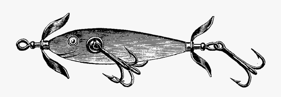 Fishing Tackle Black And White - Fish Transparent Vintage, Transparent Clipart