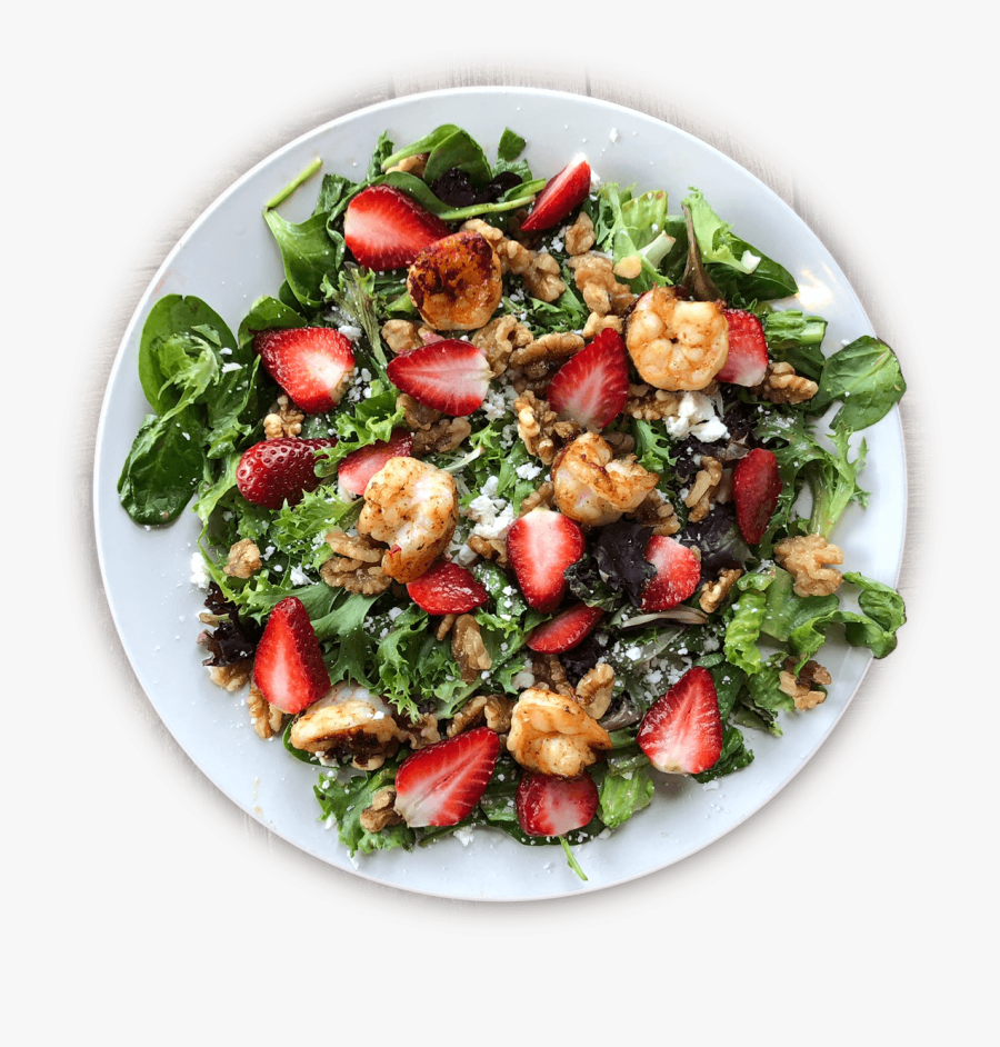 La Carreta"s Strawberry Salad With Shrimp On A Plate - Marjoram In Food, Transparent Clipart