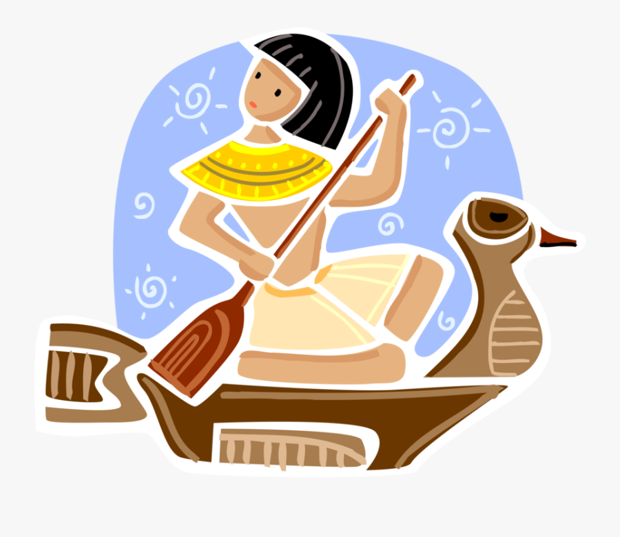 Vector Illustration Of Ancient Egyptian Boy Paddles - Illustration, Transparent Clipart