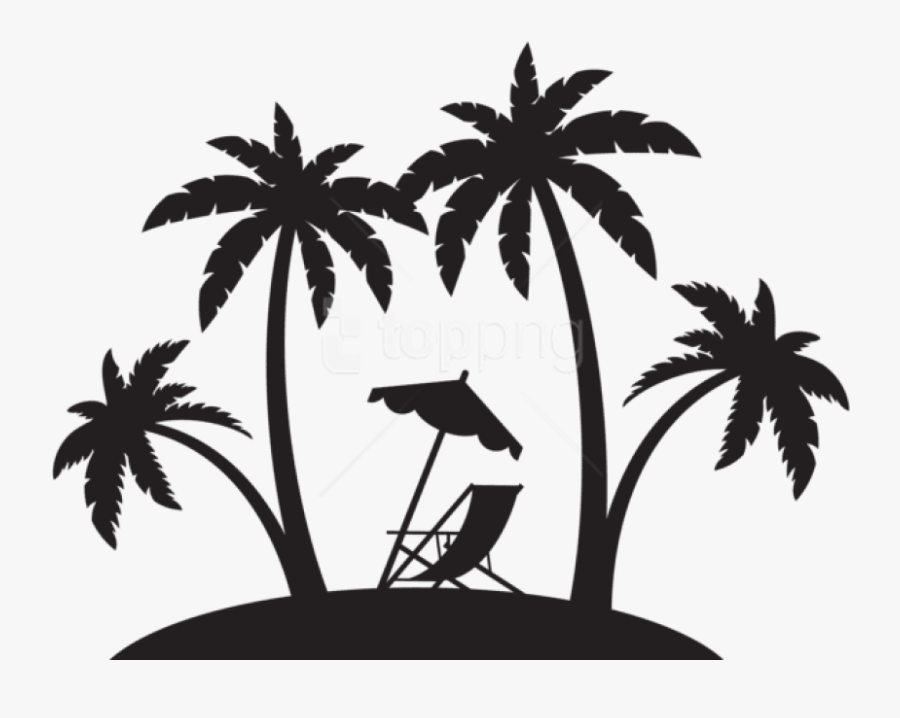 Palms And Beach Chair Silhouette Png Png - Beach Palm Tree Silhouette, Transparent Clipart