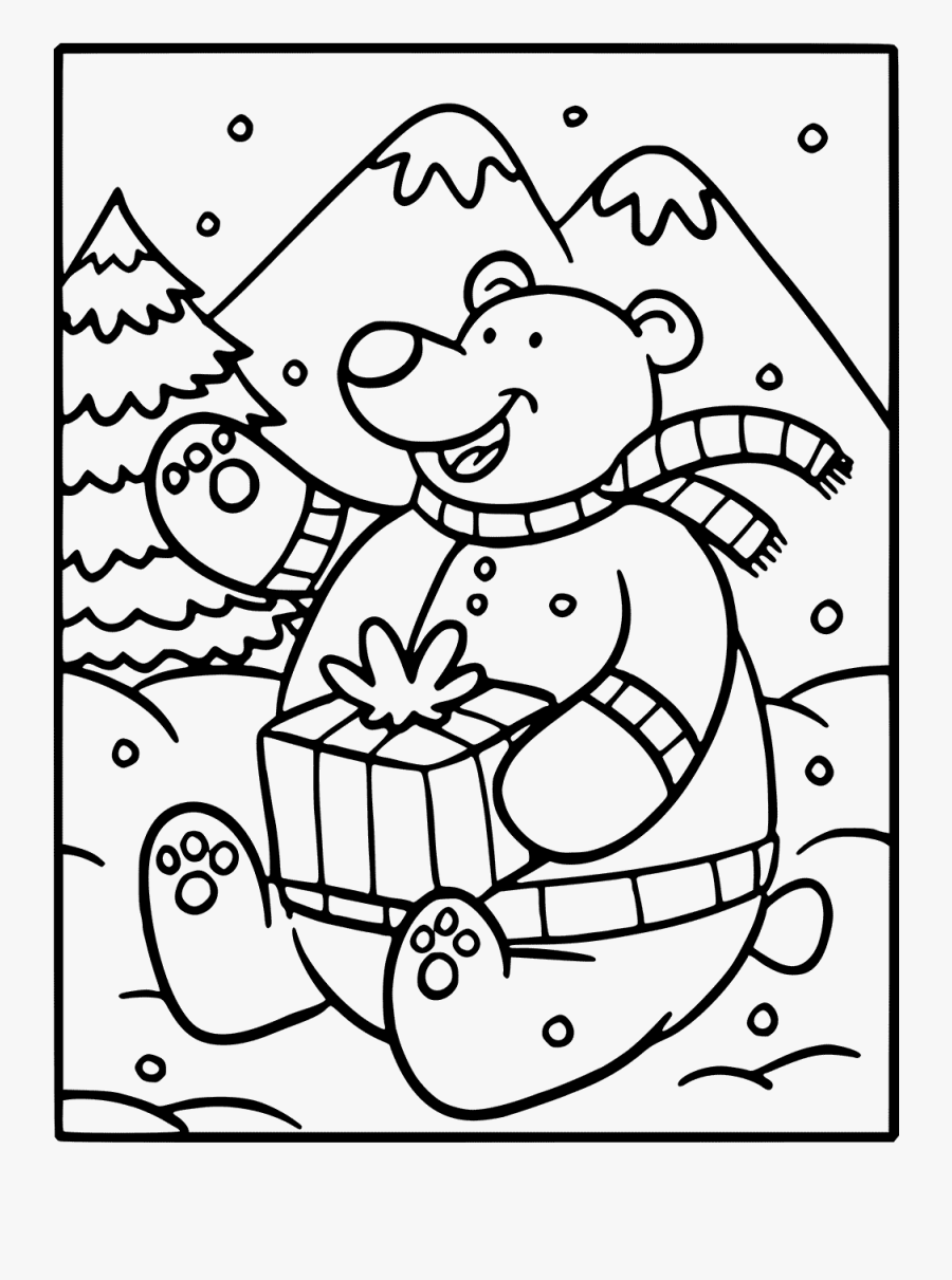 Christmas Bear Coloring Page - Cartoon, Transparent Clipart