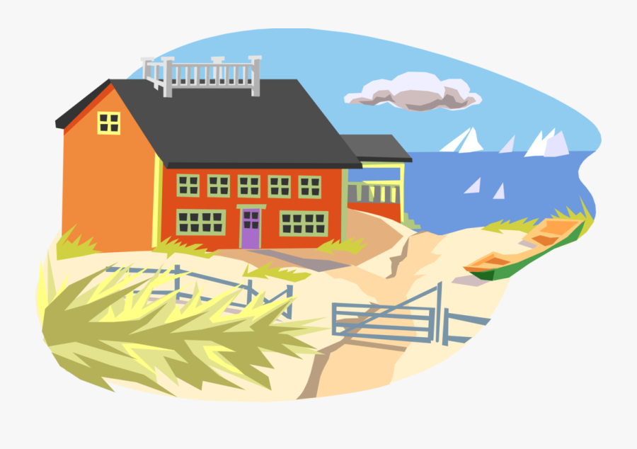 Vector Illustration Of Seashore Beach House Sand Dunes, Transparent Clipart