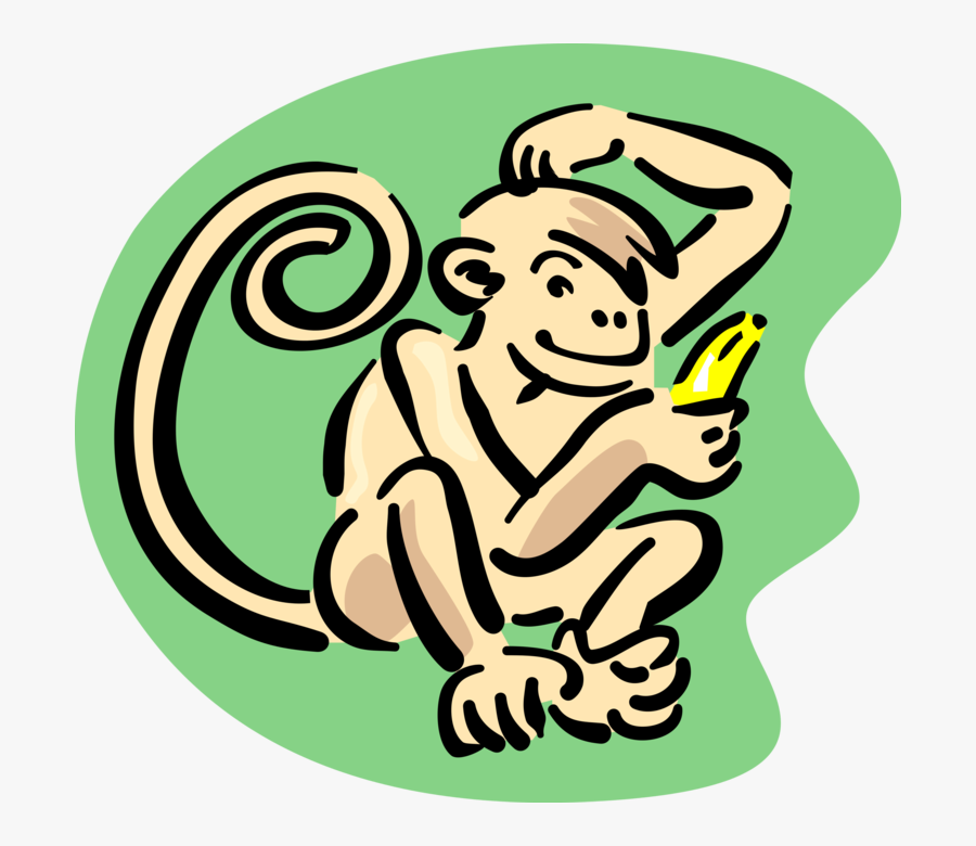 Vector Illustration Of Primate Monkey Ape And Banana - Monkey Word Search, Transparent Clipart