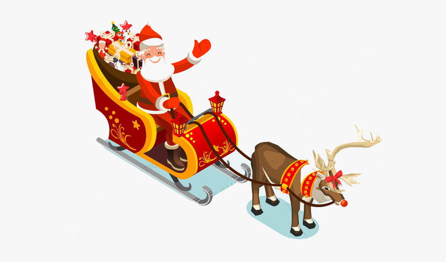 Sleigh Clip Art Of Santa Vector Illustration Transparent - Rudolph And Santa Sleigh, Transparent Clipart