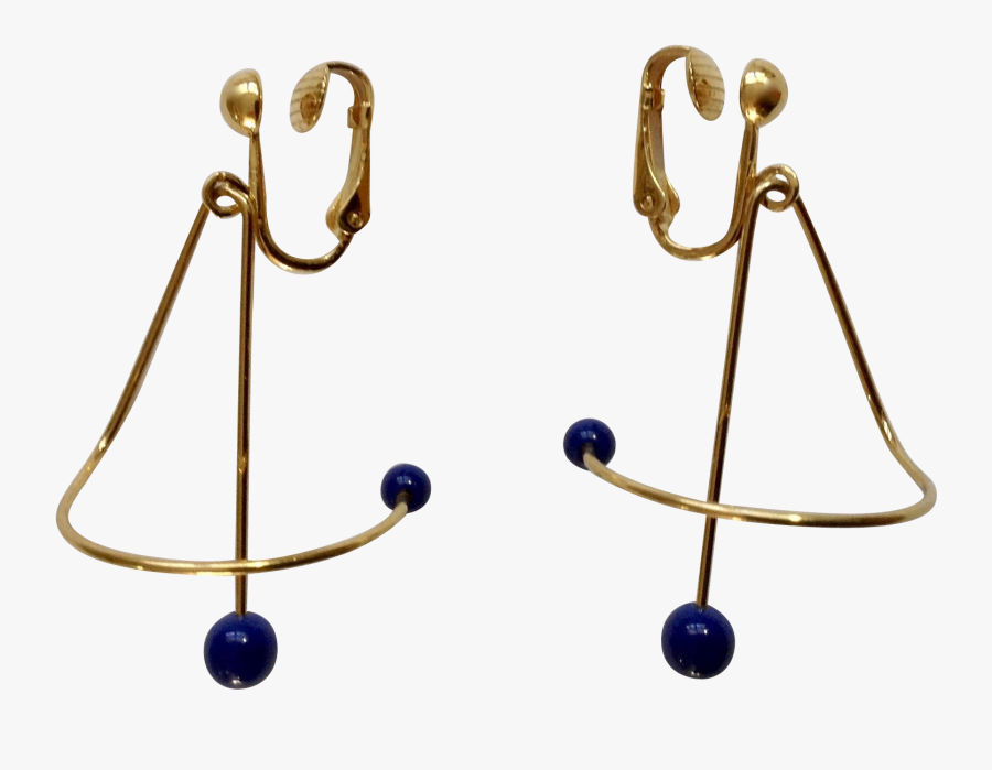 Gold Tone Wire With Blue Beads Modern Art Clip On Earrings - Brass, Transparent Clipart