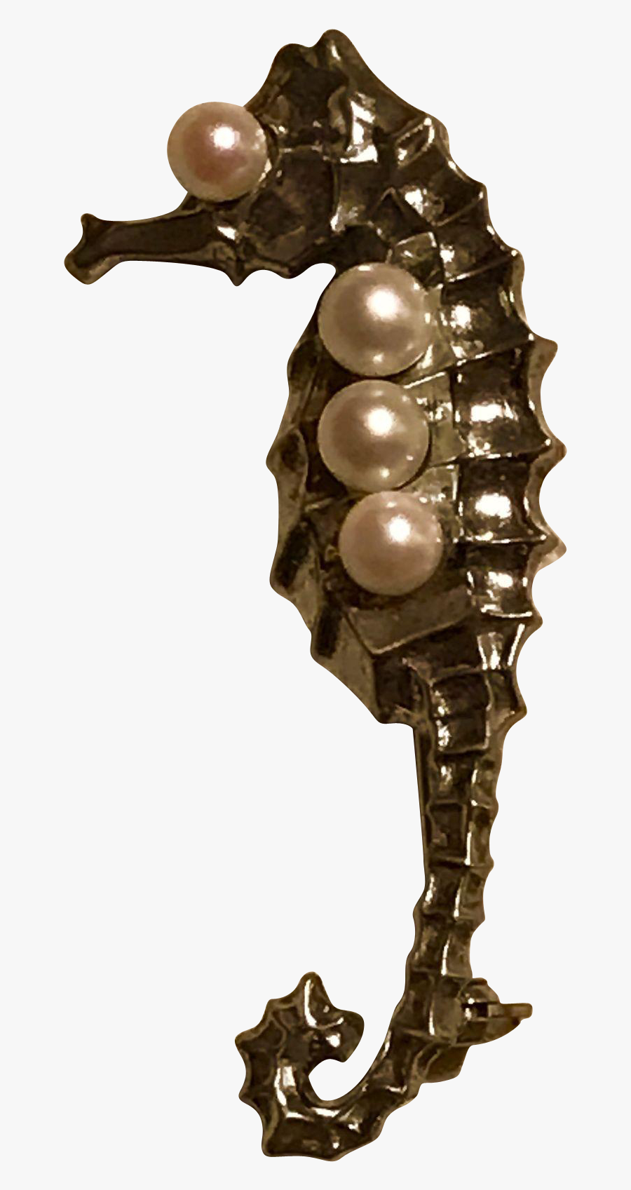 A Desirable Mikimoto Silver Pearl Seahorse Pin - Pearl, Transparent Clipart