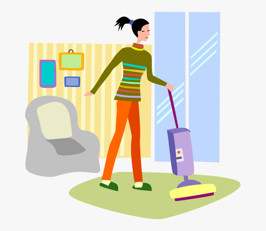 Vector Illustration Of Household Chores With Vacuum - Vacuum The Carpet Clipart, Transparent Clipart