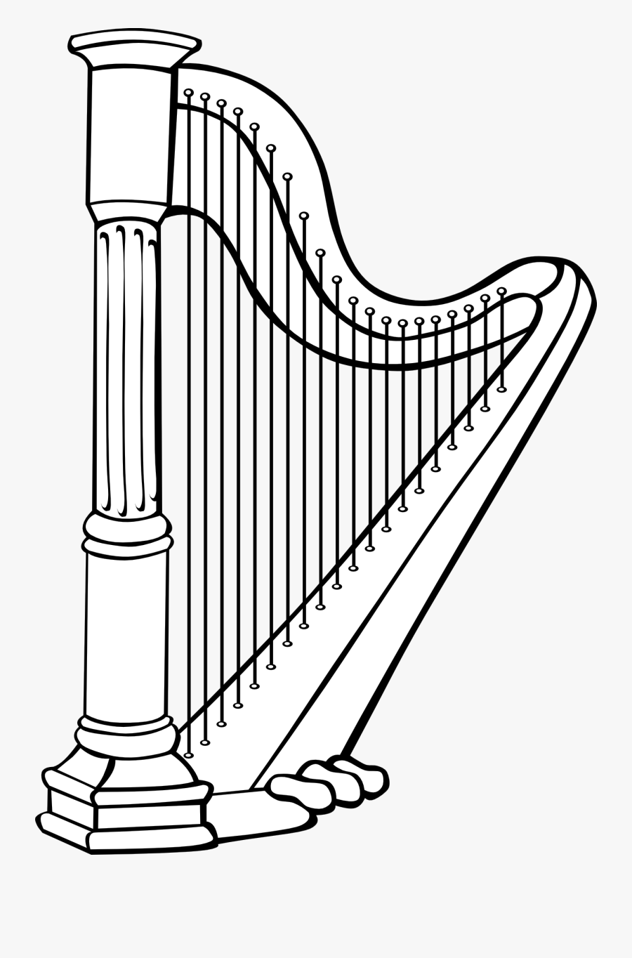 Harp Black White Line - Harp Clipart Black And White, Transparent Clipart