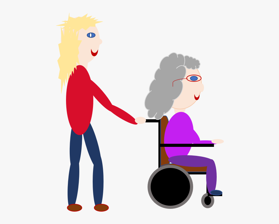 A Busy Life Caring For Others Pushing Wheelchair - Cartoon, Transparent Clipart
