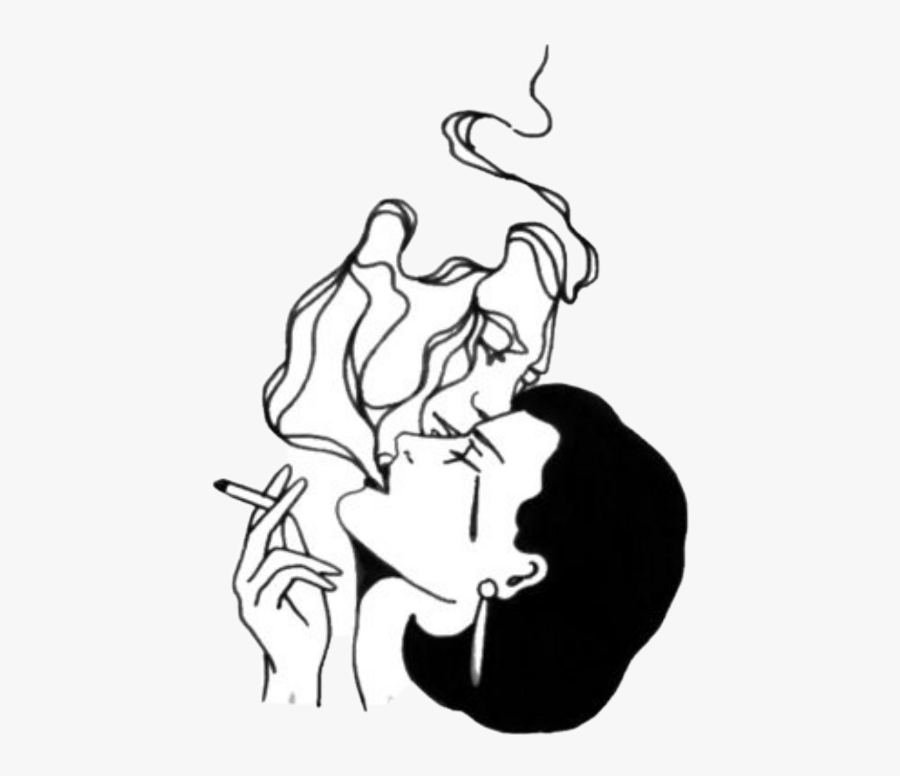 Girl Smoking Cigarette Drawing Clipart , Png Download - Stickers Aesthetic Smoke, Transparent Clipart