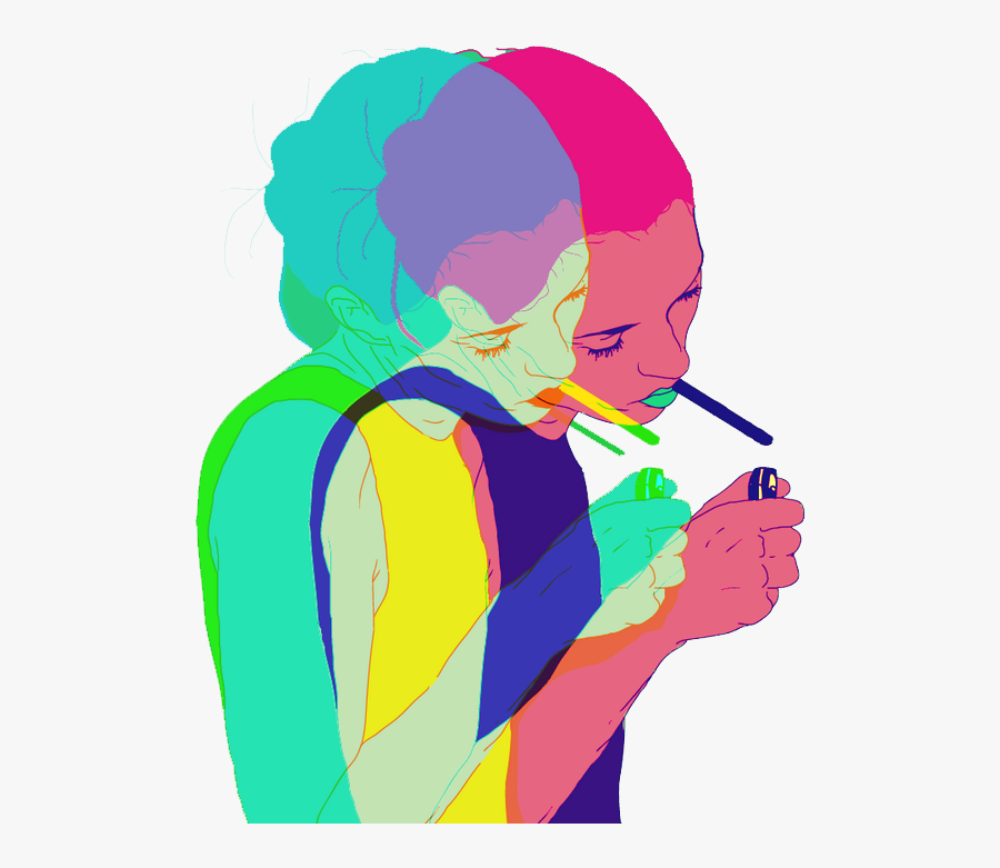 Ftestickers Woman Cigarette Smoking Painted Doubleexpos - Drawing, Transparent Clipart