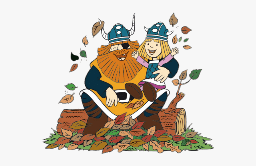Halvar And Vic The Viking Playing With Autumn Leaves - Wickie De Viking Logo, Transparent Clipart