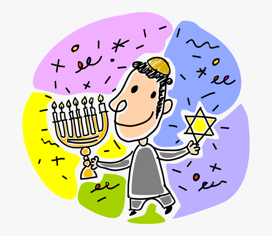 Jewish Boy In Synagogue With Menorah - Cartoon, Transparent Clipart