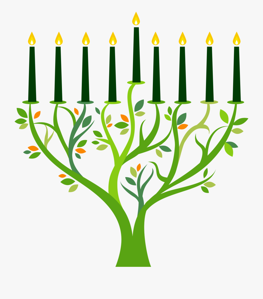 Eight Days, Eight Ways To Go Green For Chanukah - Happy Hanukkah With A Tree Shaped Menorah, Transparent Clipart