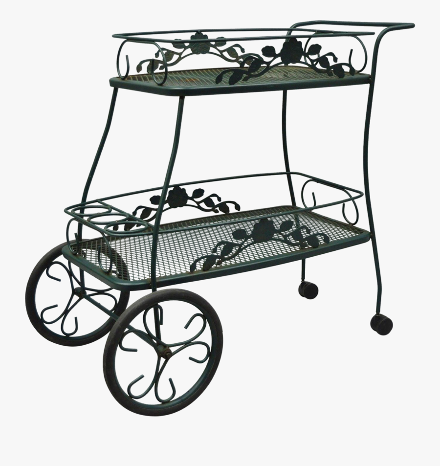 Meadowcraft Dogwood Green Wrought Iron Tea Cart Rolling, Transparent Clipart