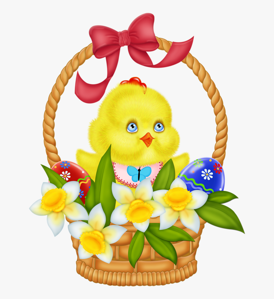 Easter Basket With Eggs Chicken And Daffodils Png Picture - Easter Chick Egg Clipart Basket, Transparent Clipart