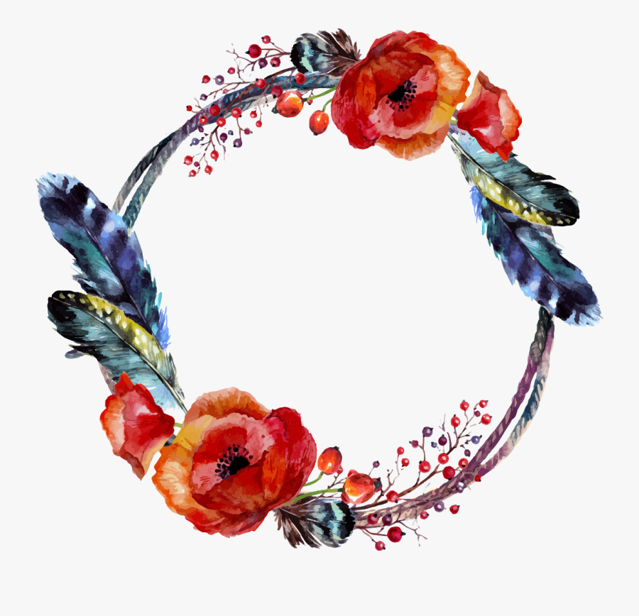#floral #wreath #watercolor #frame #boho #ftestickers - Boho Floral Wreath Png, Transparent Clipart