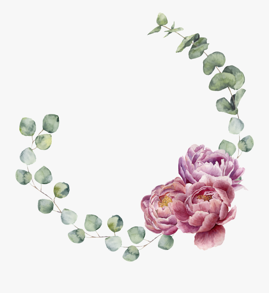 Floral Wreath Watercolor, Watercolor Design, Watercolor - Floral Wreath Border Eucalyptus, Transparent Clipart