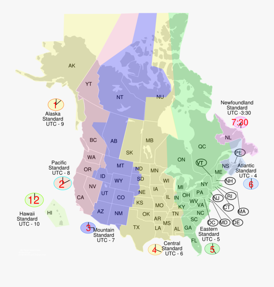 Clipart - - Time Zone Map Us Canada, Transparent Clipart