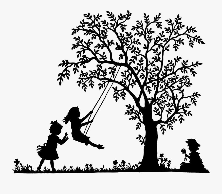 Vintage Clipart Tree - Silhouette Of Girls Playing, Transparent Clipart