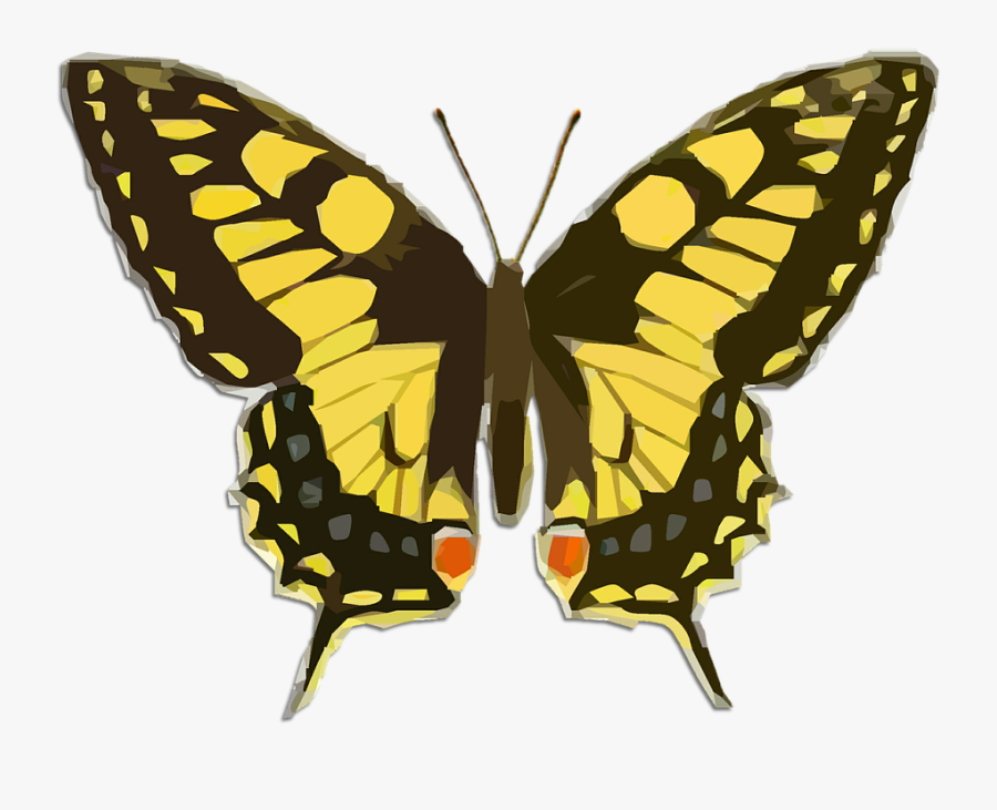 Retro Clipart Butterfly - Yellow Butterfly Transparent Background, Transparent Clipart