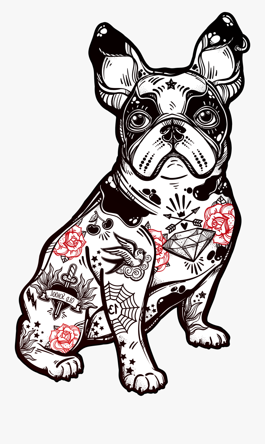 Pug Bully Bulldog Breed Dog French American Clipart - French Bulldog Tribal Tattoo, Transparent Clipart